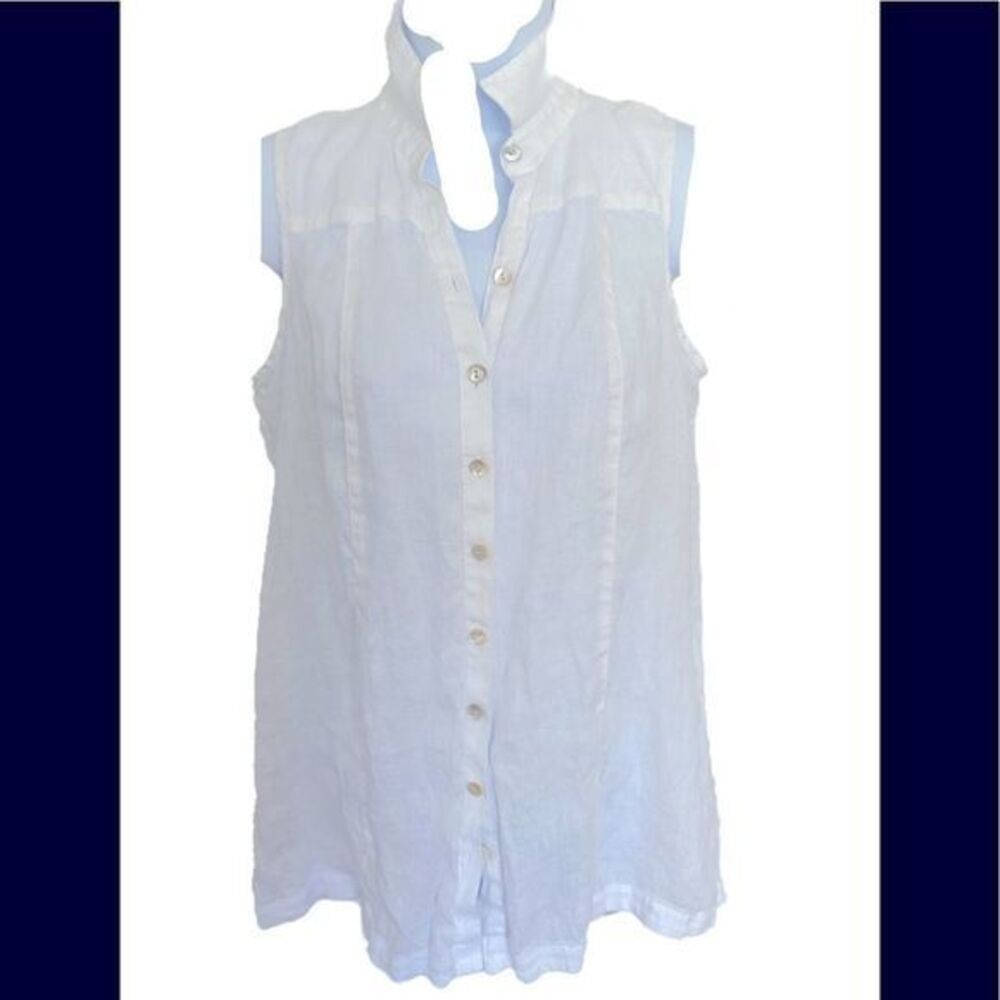J Jill Linen Sleeveless Top - XS white , linen